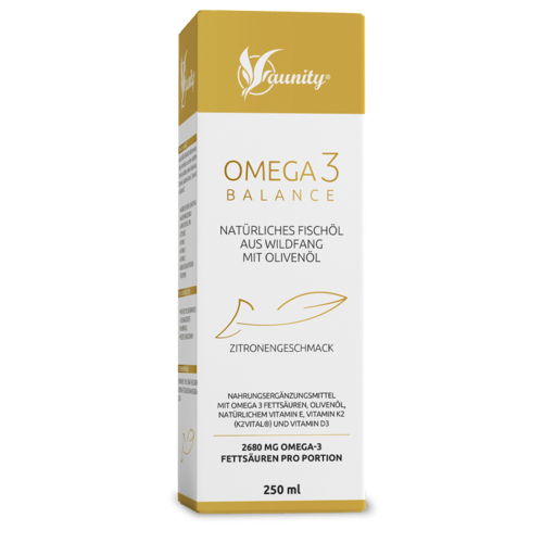 aunity OMEGA-3 BALANCE 250ml mit Vitamin D3, K2 ind E - Natürliches Fischöl